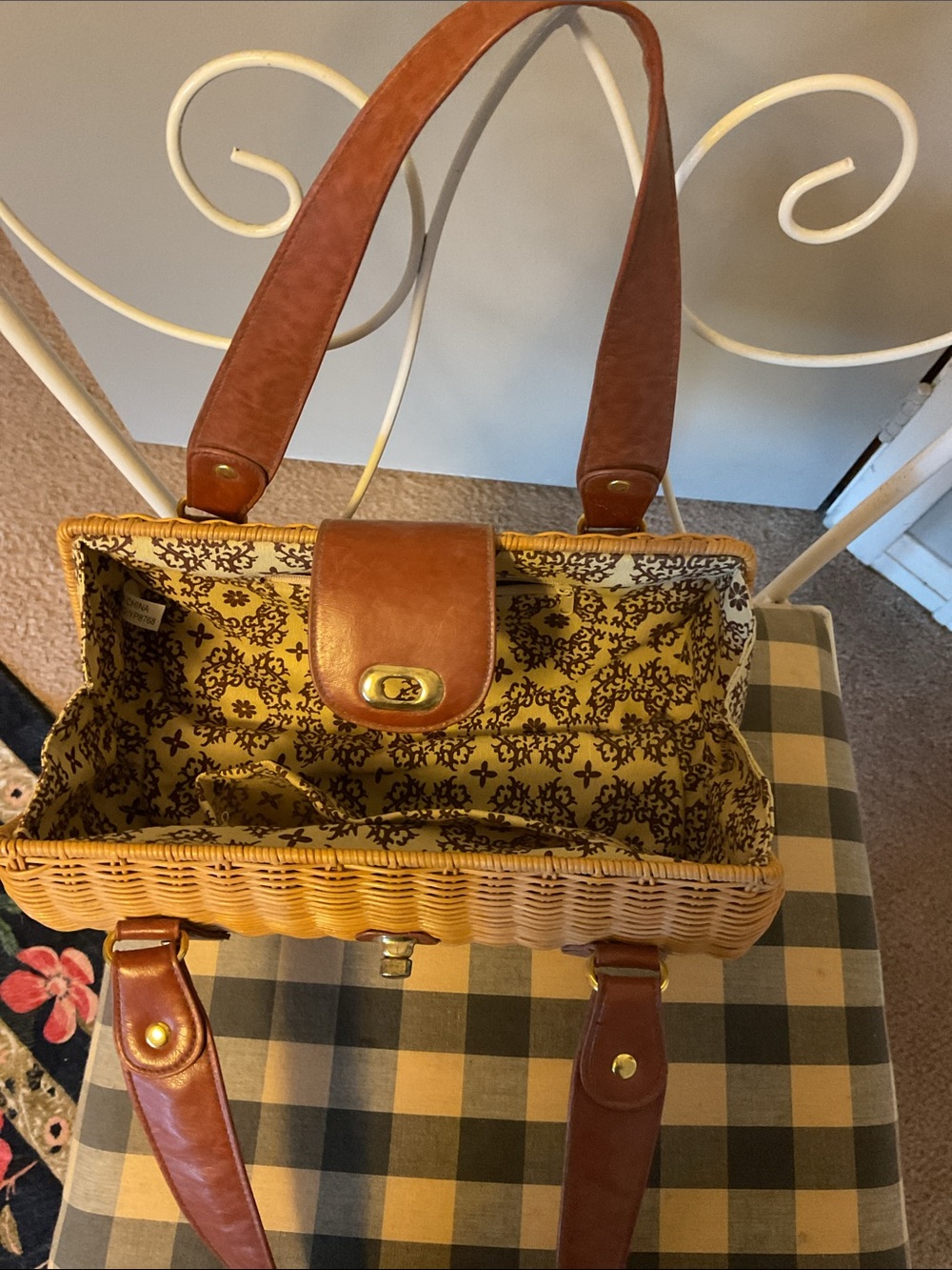 Woven Straw Barrel Tote with Brown Leather Trim - Picture 2 of 4
